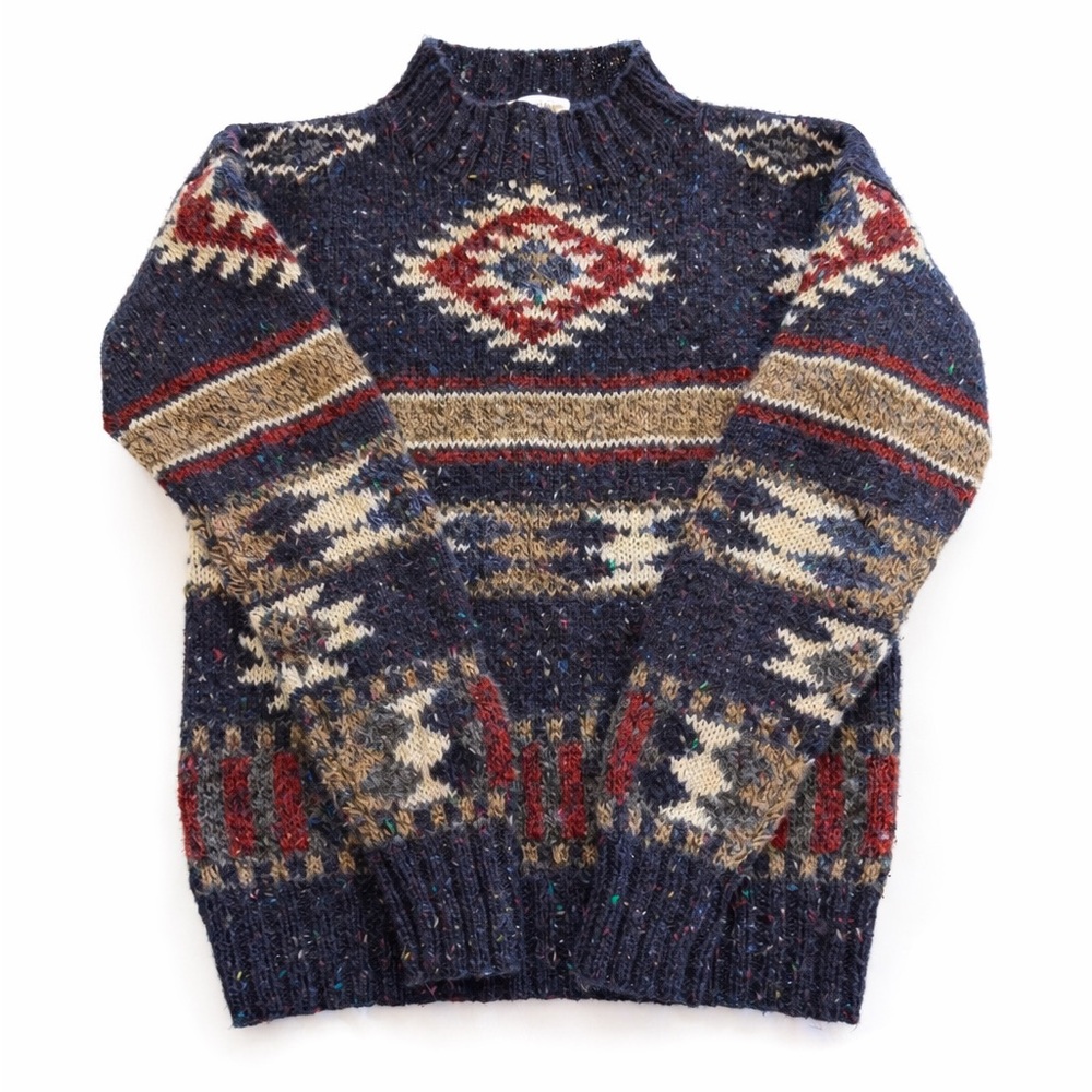 Southwestern Pullover Sweater blue wool blend size S